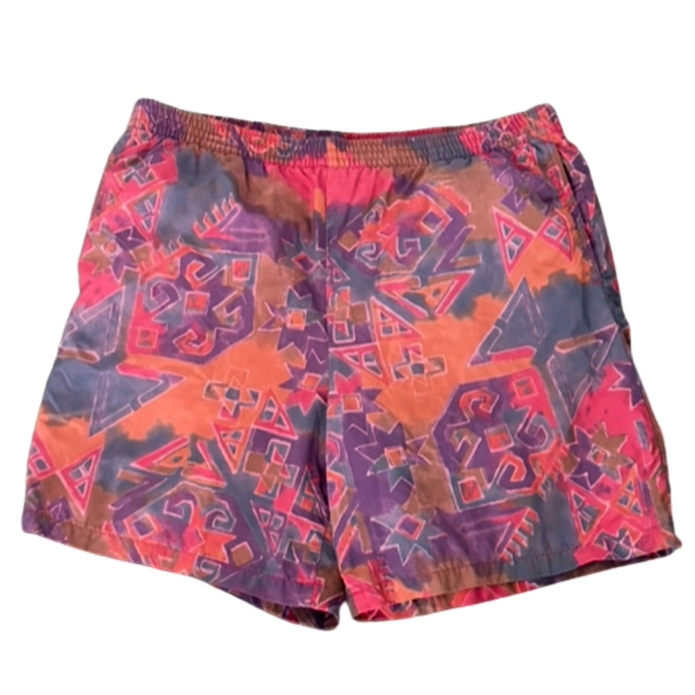 Vintage Lands’ End Colorful Abstract Print Nylon Shorts | Size Large